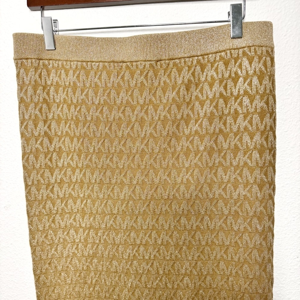MICHAEL KORS Women Logo knit long Skirt Metallic Husk Slit NWT Size L $110 - Picture 9 of 10